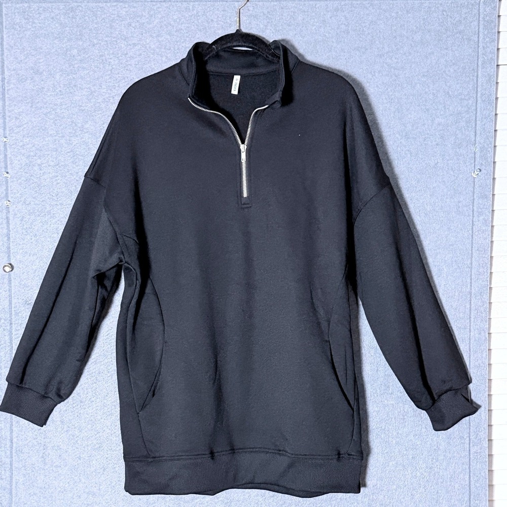 Halara Quarter Zip Pullover [S] Black Oversized Pleated Back Sweatshirt